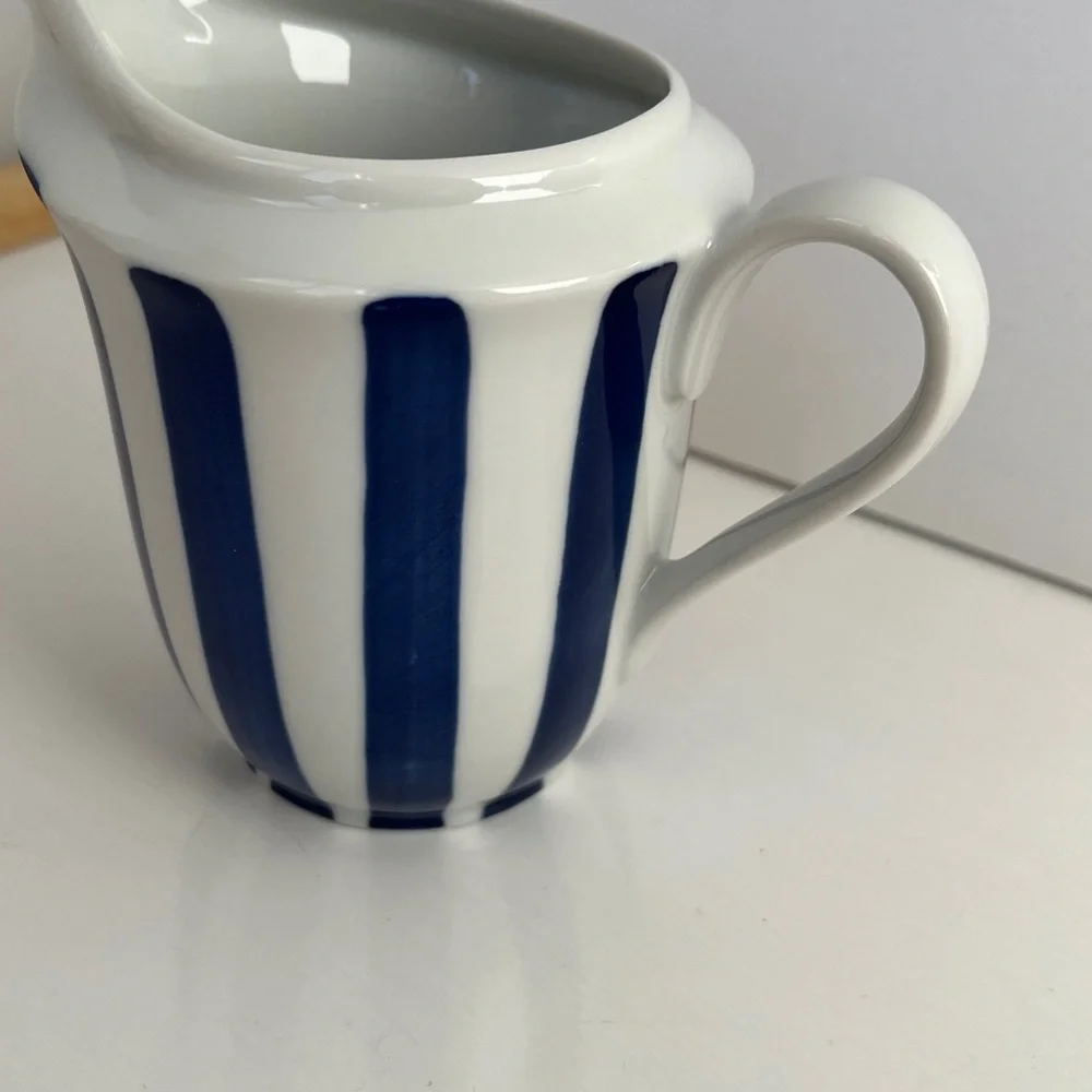Vintage Lyngby Denmark Blue & White Striped Porcelain Creamer